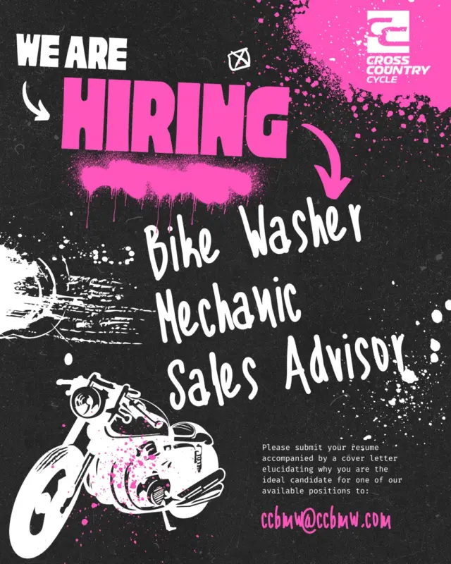 Are you tired of mediocre jobs and boring workplaces? 🌟 Your chance to work at the coolest Motorcycle dealership in the Northeast is here! 🏍️ We're hiring Bike Washers, Mechanics & Sales Advisors. Do you think you have what it takes? 💪 Send your resume to ccbmw@ccbmw.com and join our team! 

#JobOpportunity #MotorcycleJobs #JoinUs #BikeLife #HiringNow