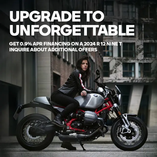 Built for the road and born to stand out, the 2024 BMW R 12 nineT delivers timeless style with modern touches — Keyless Ride, available Shift Assistant Pro, and Intelligent Emergency Call. It’s a classic made to carve corners and turn heads. For a limited time get 0.9% APR financing on a 2024 R 12 nineT. Come in for a demo ride today and ask us about other available offers!