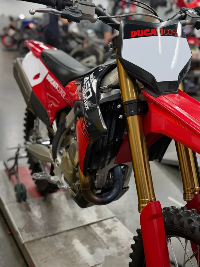 Big news—we’re officially a Ducati Dirt Bikes dealer! 🔥

And we’re kicking things off with the incredible Desmo MX 450 Factory, arguably the best-looking 450 on the market. This machine is built to turn heads and dominate the track.

Think you should be the first to own it? Give us a shout—we’d love to help you take this beast home! 🏁

#DucatiDesmo450MX #Ducati #DucatiGram #DucatiLife #DucatiOffRoad Motocross